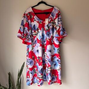 Marc Bouwer Red and Blue Floral Dress